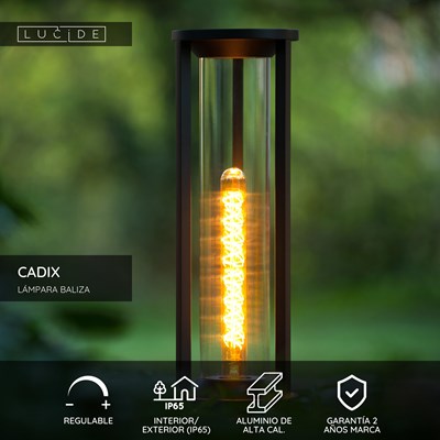 Lucide CADIX - Lámpara baliza - Ø 16 cm - 1xE27 - IP65 - Negro